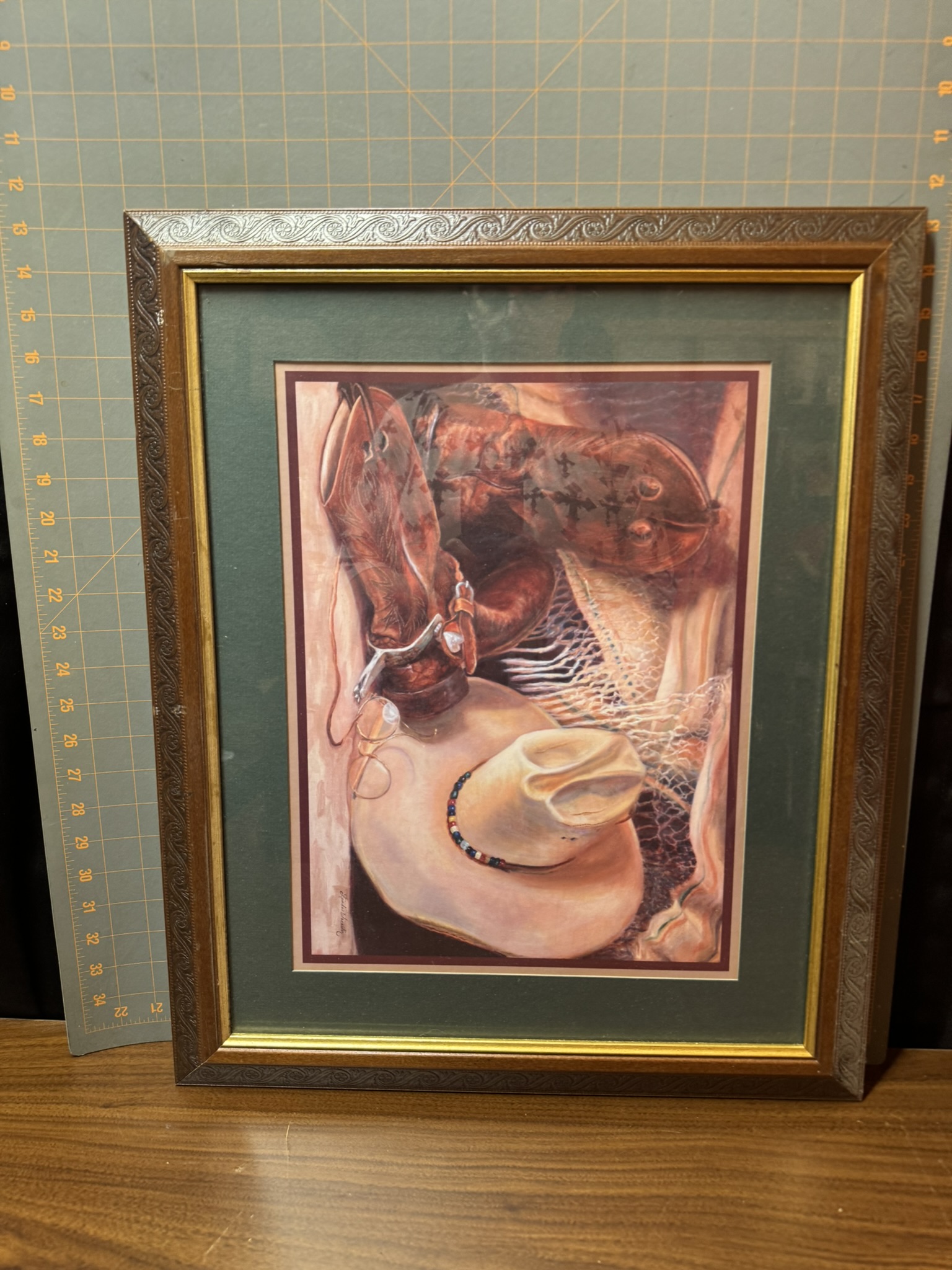 1990's Home Interior Cowboy Boots and Hat Framed Artwork - Image 2
