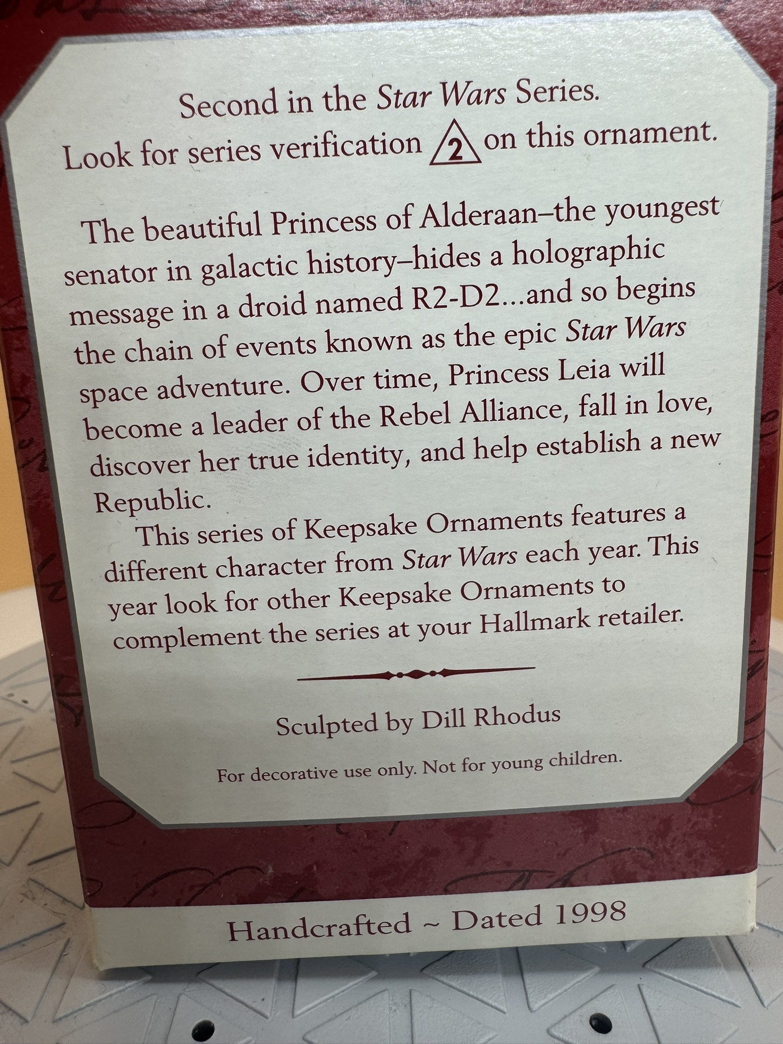 Star Wars Ornament - Princess Leia - 1998 - NIB - Image 2