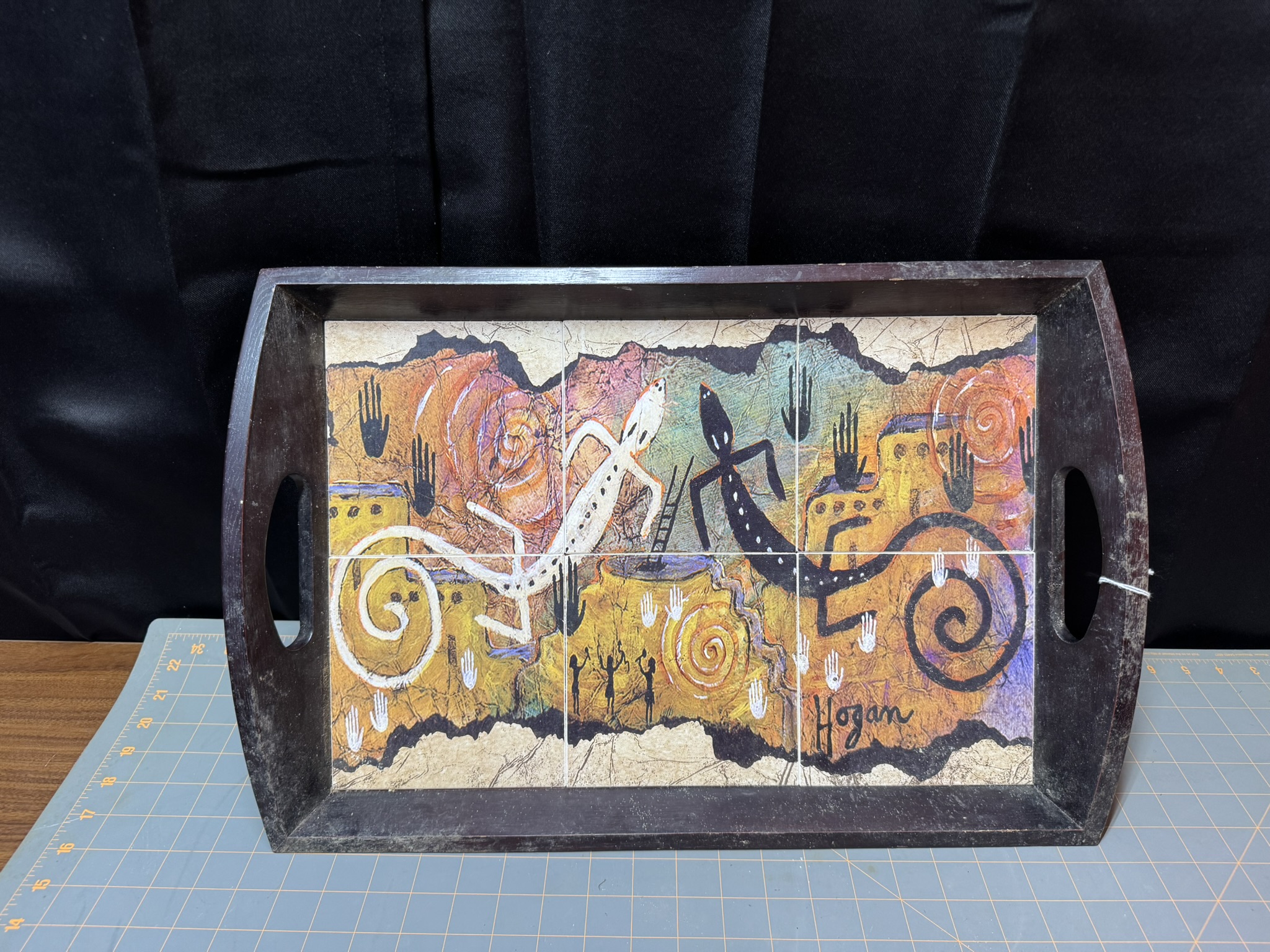 Vintage Ginny Hogan Santa Fe Southwestern Petroglyph Art Tray